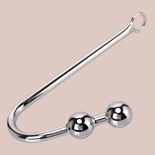 An alternative angle of the double ball anal hook, you can see the it is all metal.