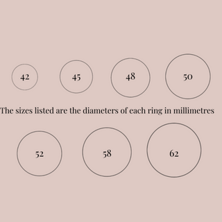 The set is made up of the following rings in mm, 42, 45, 48 , 50, 52, 58 and 62.