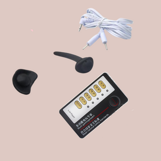 An image showing the e-stim kit, the 2 x conductors, wiring and hand control.