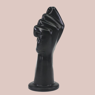 An upright view of the Extreme black 8" fist anal plug from House Of Chastity.