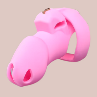 The HT V4 Silicone chastity cage shown here in pink, this is the standard size cage.