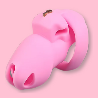 The HT V4 Silicone chastity cage shown here in pink, this is the small size cage.