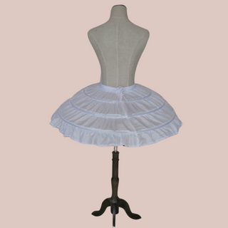 A rear view of the hoop pettiocoat modelled on a mannequin.