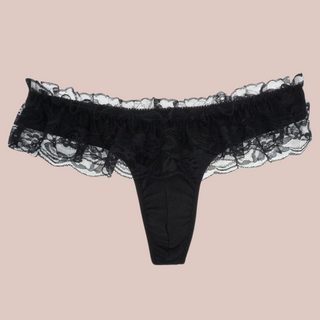 The black lace skirt style Tanga panties, you can see the black brief and lace skirt effect overaly.