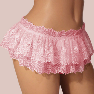 A close up of the lace double layered panties, you can see the eleasticated waistband with the lace overlay.