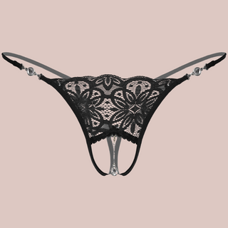 These rhinestone g-string panties are designed for all sexes, they have a pretty lace front open bases and a decorative hanging diamanté pendant.