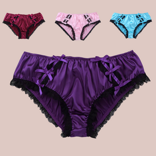 Satin & Lace Panties With Bow Detailing