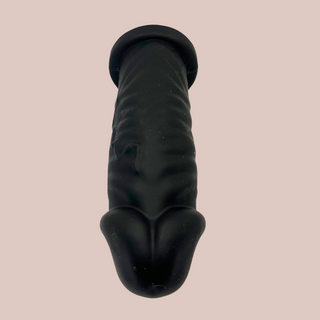 an under view of The Mushoo dildo, you can see the mushroom head and ribbed body.