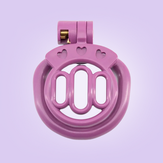 The Thrall Chastity Cage fully assembled in purple.