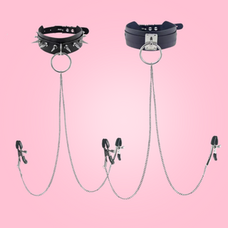 Style A and B of the choker with nipple clamps, Style A is on the left and Style B is on the right.