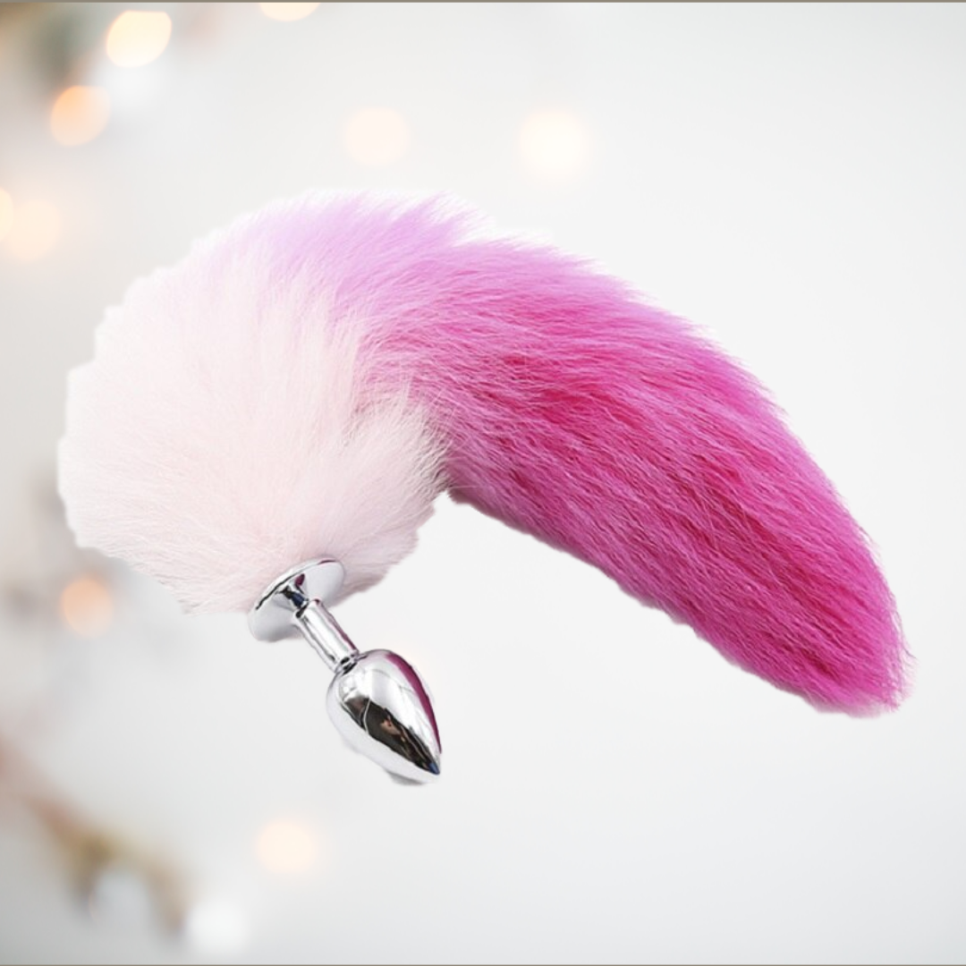 Pink Foxtail With Stainless Steel Butt Plug House Of Chastity